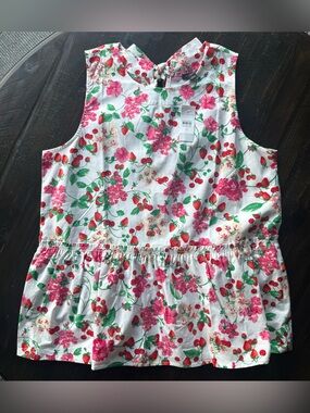 ANN Taylor Floral Cherry Peplum Tank Top w/ Tie Back